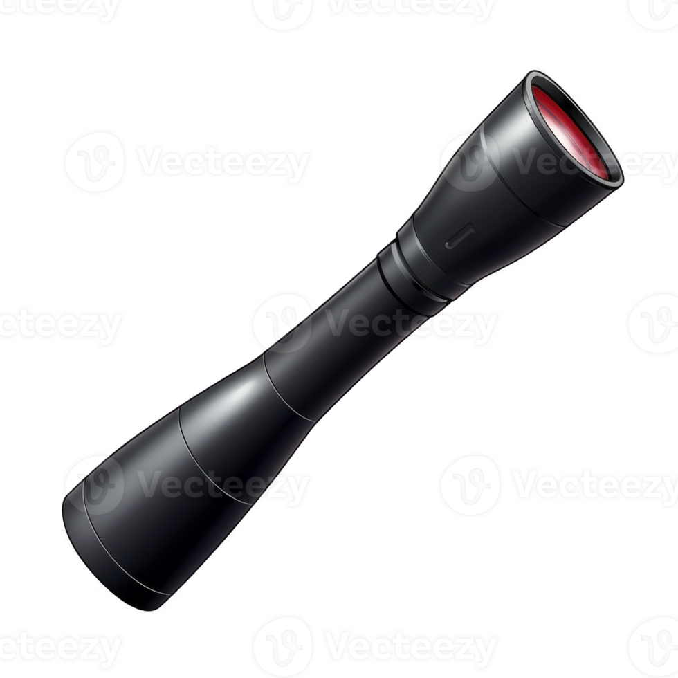 sleek black telescope with red tinted lens, designed for stargazing and astronomical observations, isolated on transparency background. modern design enhances its functionality png
