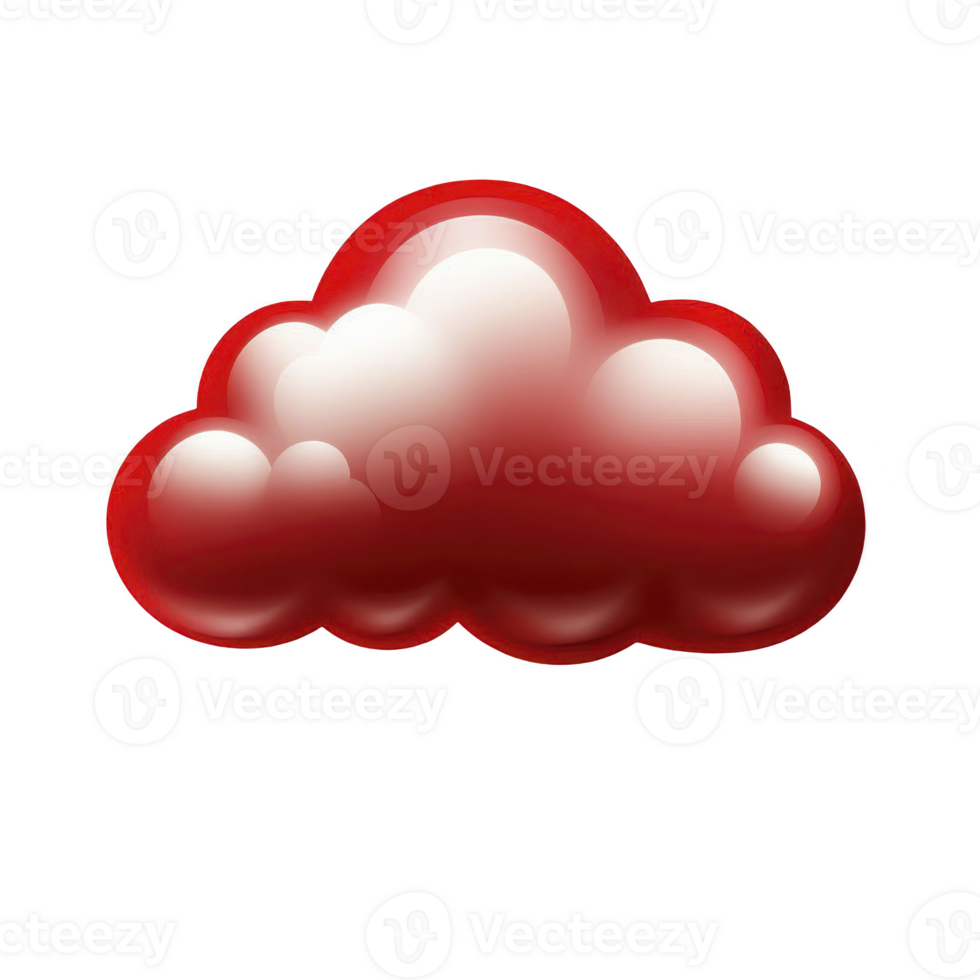 red and white cloud icon with glossy, three dimensional appearance, set against transparent background. design is simple and modern, evoking sense of digital or weather related themes png