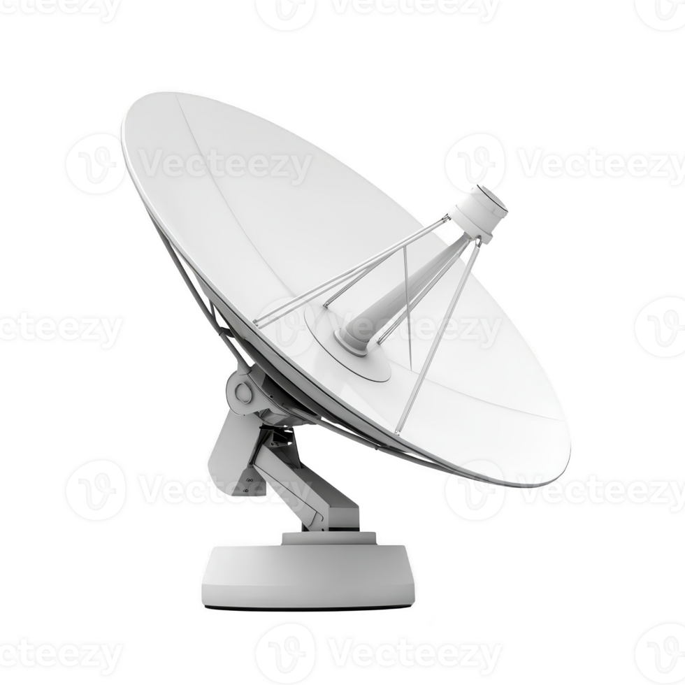 large white satellite dish antenna is positioned against plain background, showcasing its sleek design and modern technology. dish is angled upwards, ready for communication png