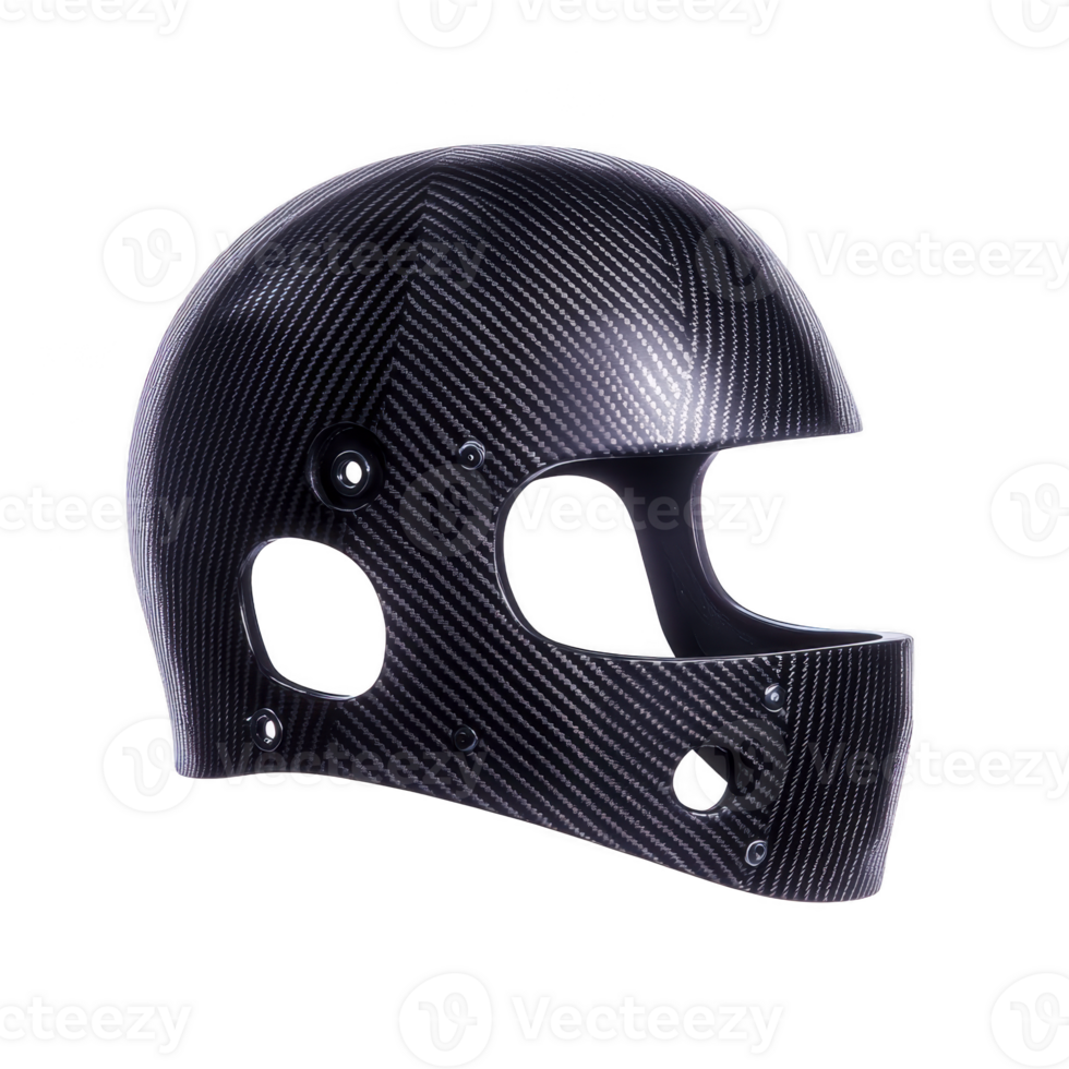 sleek carbon fiber helmet with glossy finish, featuring minimalist design and open face style. helmet showcases modern aesthetic, emphasizing safety and style png