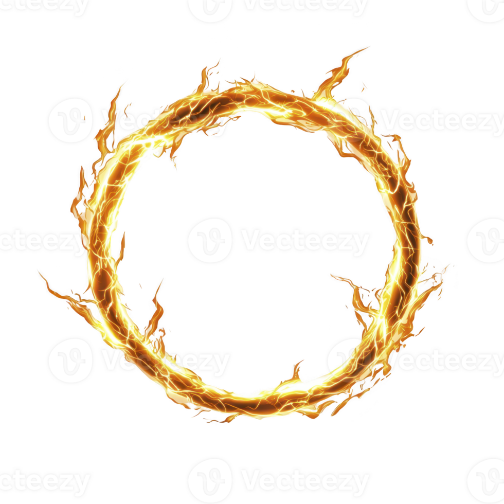 fiery, glowing ring of flames forms perfect circle against transparency background, creating dynamic and intense visual effect. bright orange and yellow flames flicker and dance, adding energy png