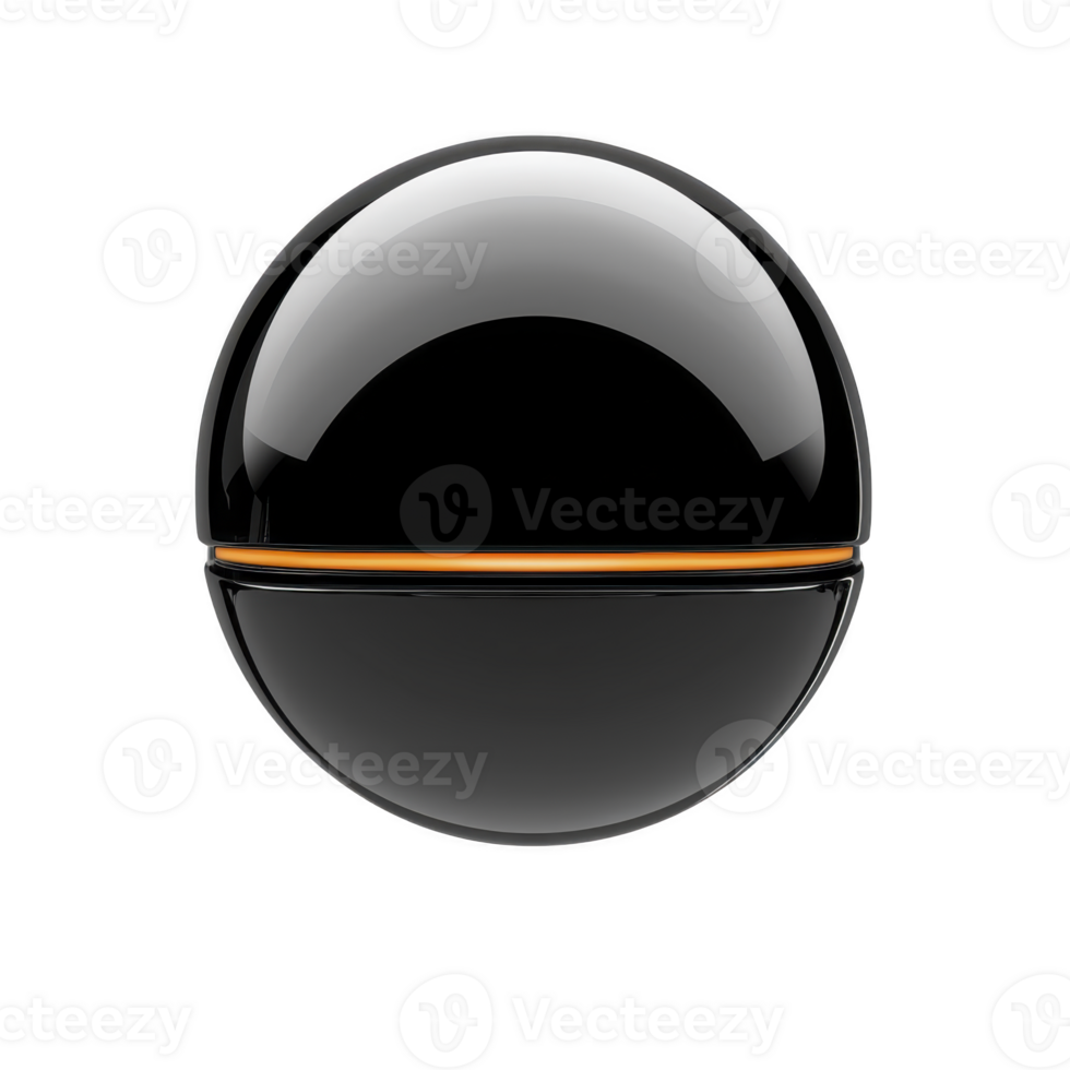 sleek, glossy black sphere with orange stripe encircling its center, creating futuristic and minimalist design. reflective surface adds modern touch png