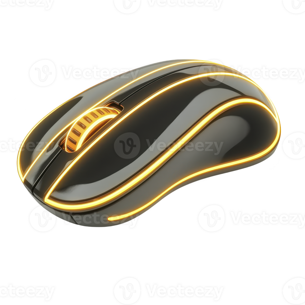 sleek, futuristic computer mouse with glowing orange accents and smooth, ergonomic design, perfect for gaming or office use. black and orange color scheme adds modern touch png