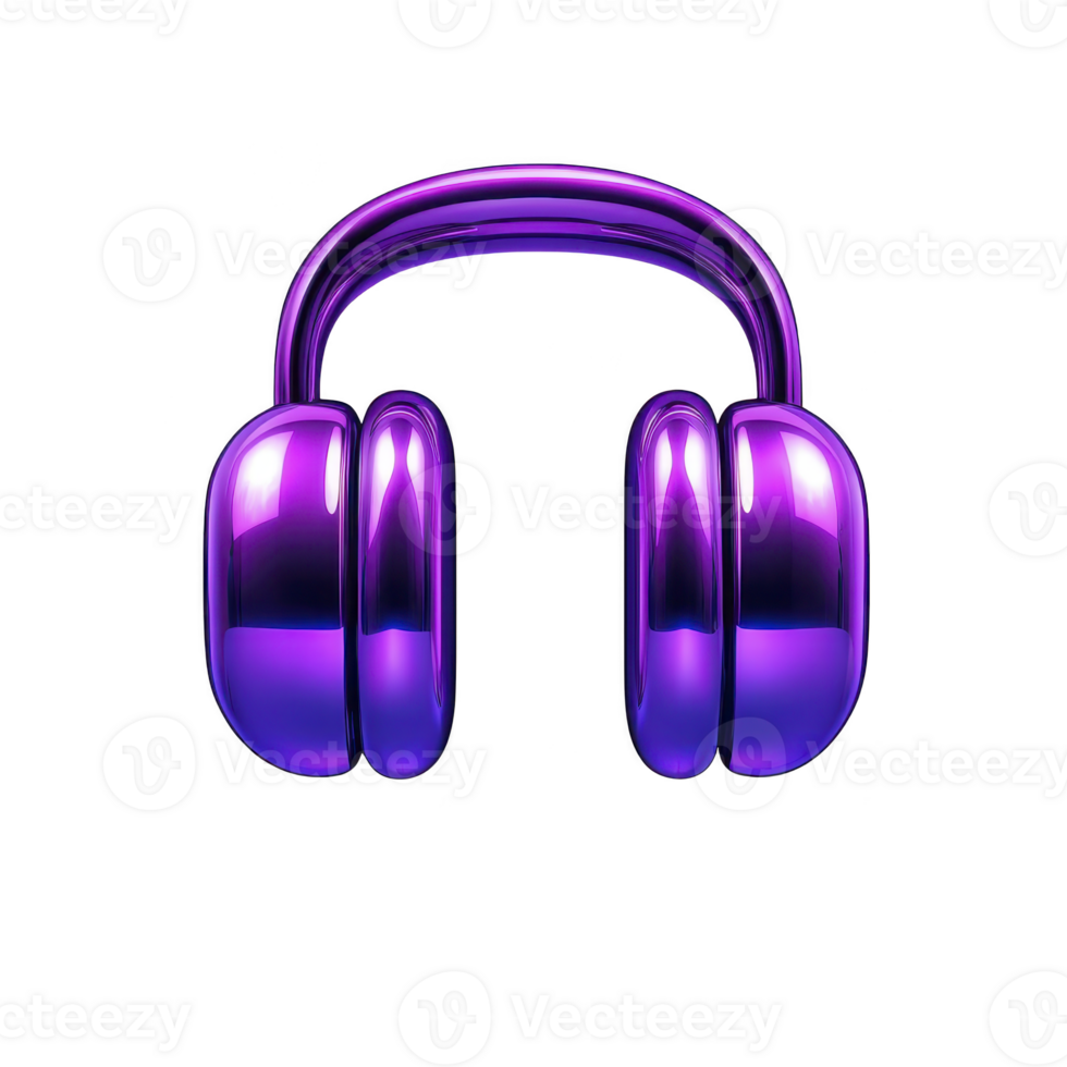 pair of shiny purple headphones with modern design, isolated on transparency background, showcasing sleek and vibrant appearance. Perfect for music lovers and tech enthusiasts png