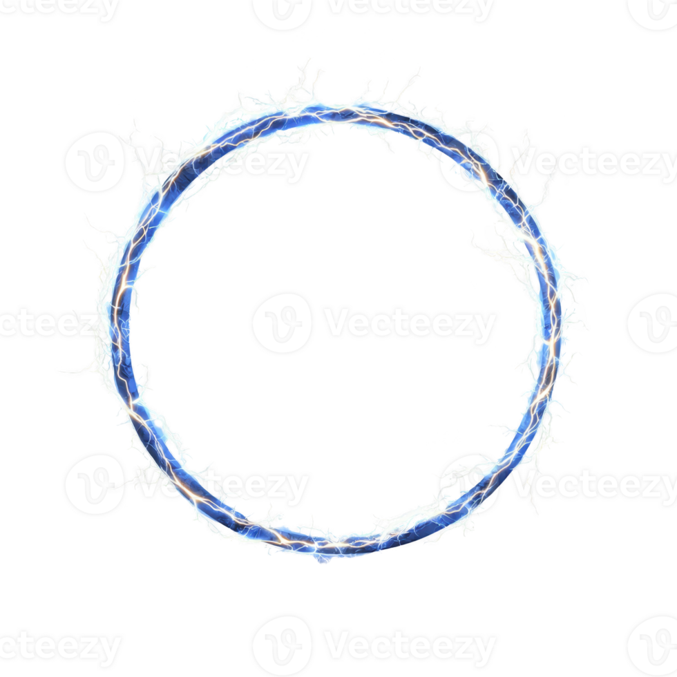 glowing blue electric ring crackles with energy against transparency background, creating dynamic and futuristic effect. vibrant electricity arcs around circular shape, suggesting power and motion png