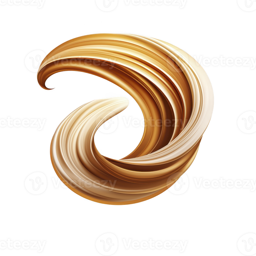 A swirl of creamy, caramel colored paint creates dynamic, artistic shape against transparency background. smooth texture and gradient tones evoke sense of movement and elegance png