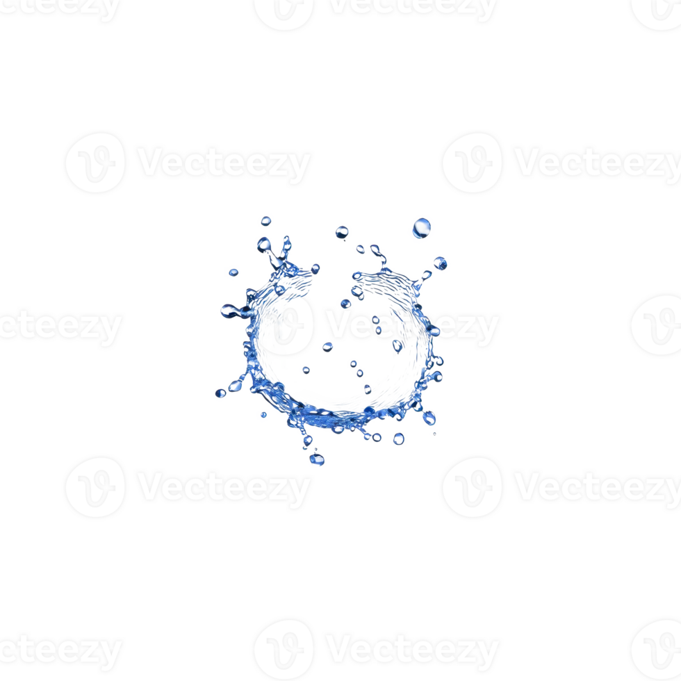 A dynamic splash of water captured mid air, showcasing fluid motion and energy. droplets are suspended, creating circular pattern that highlights clarity and purity of water png