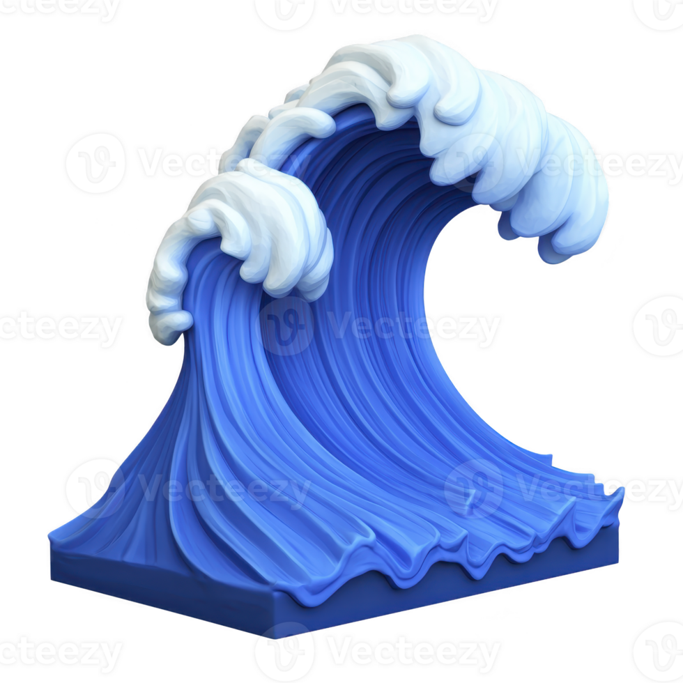 A stylized blue wave sculpture with white foam, showcasing dynamic movement and artistic design. wave curves and textures create sense of fluidity and energy, capturing essence of ocean waves png