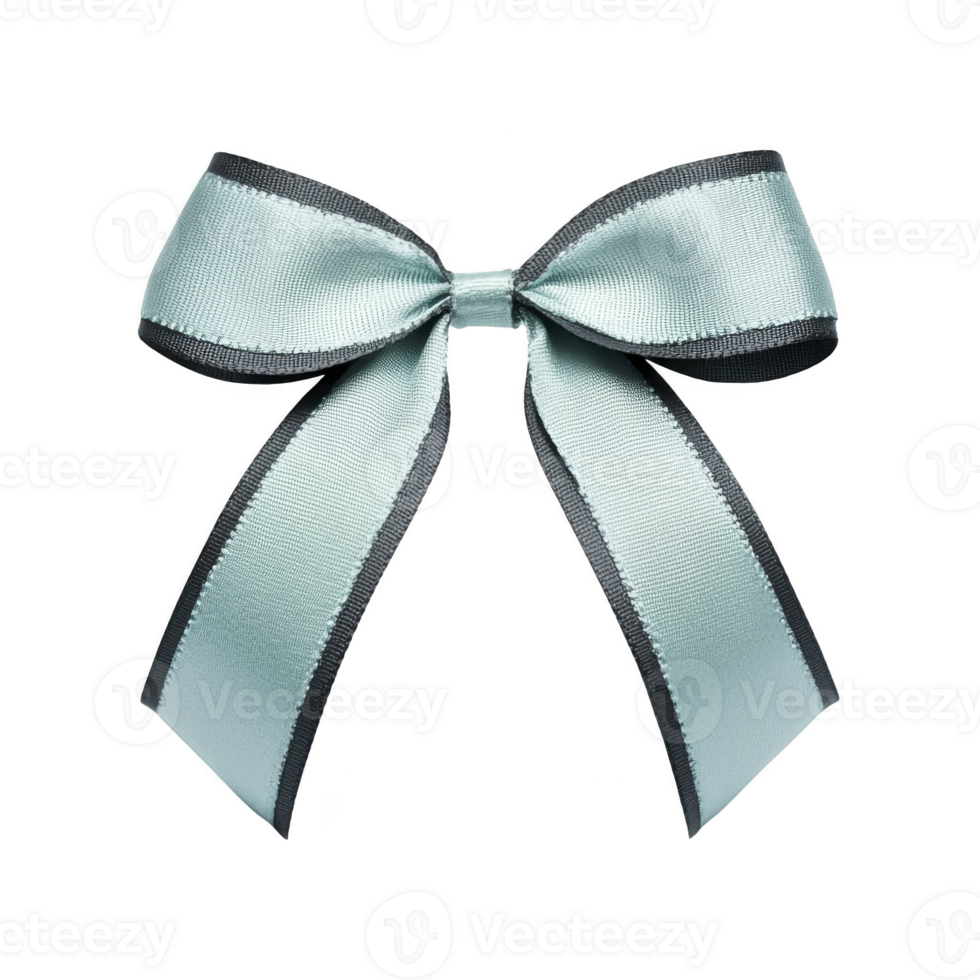 A light blue ribbon bow with black edges is elegantly displayed against plain background, showcasing its decorative and stylish design png