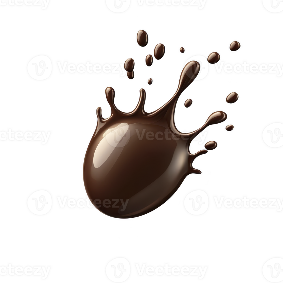A splash of glossy chocolate forms dynamic, artistic shape against transparent background, capturing fluid motion and rich texture of liquid png