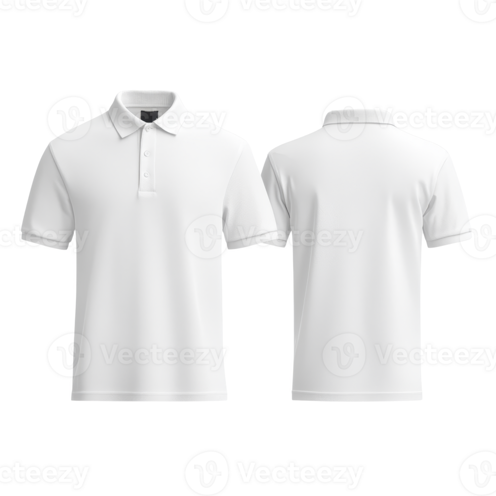A White polo shirt with short sleeves, front and back view, isolated on transparency background. shirt features classic collar and button placket, ideal for casual or semi formal wear png