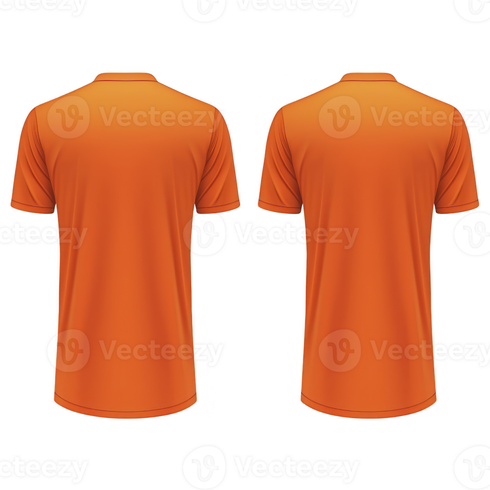 A Two orange t shirts are displayed from back, showcasing their simple design and vibrant color. shirts have short sleeves and classic crew neck style, ideal for casual wear png