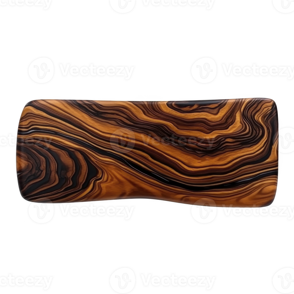 A This features rectangular wooden object with striking, swirling grain pattern shades of brown and black, resembling natural wood texture. design is smooth and polished, highlighting intricate png