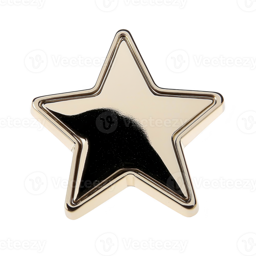 A shiny gold star with reflective surface and smooth edges, symbolizing achievement or excellence. star metallic finish gives it luxurious and elegant appearance png