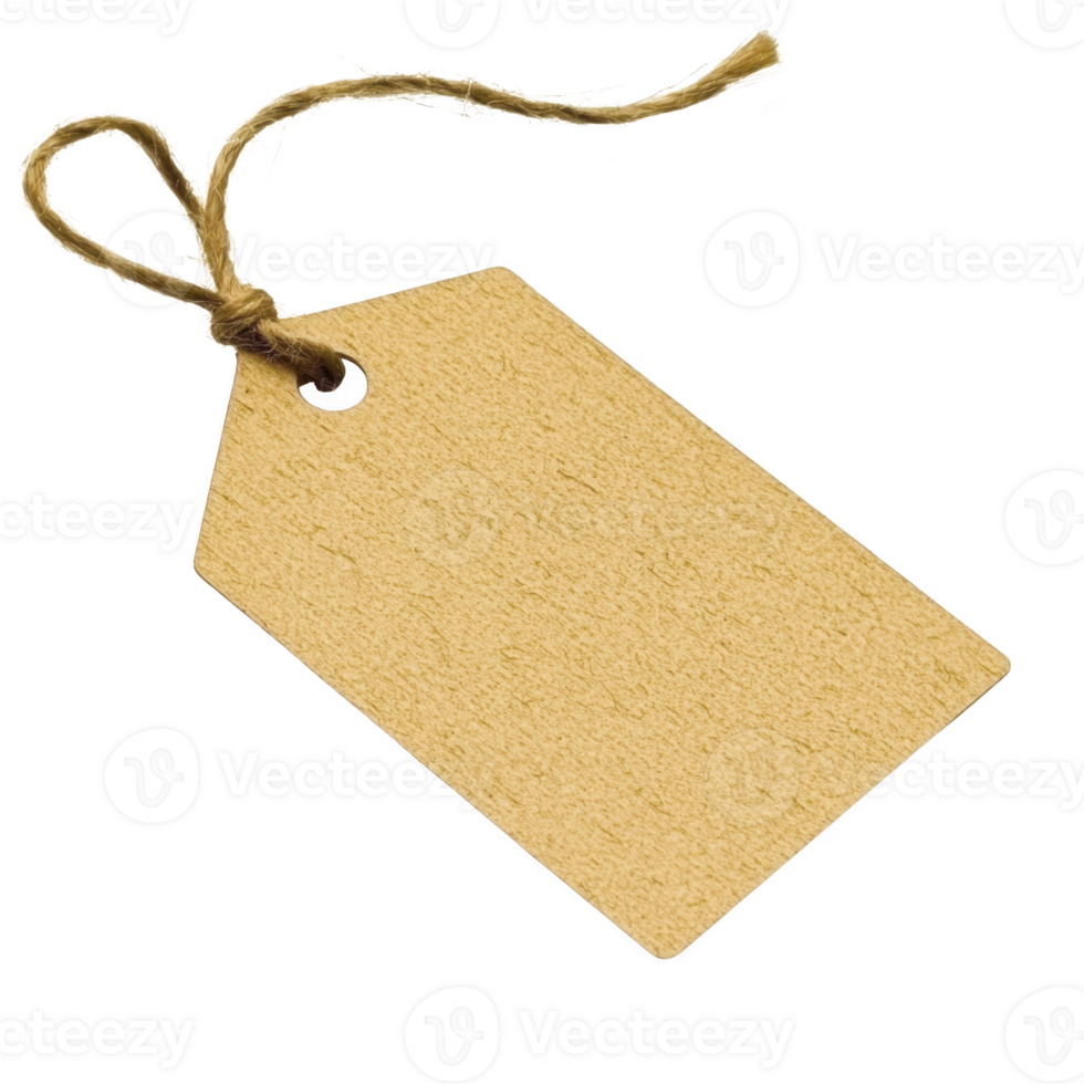 A blank brown paper tag with string attached, isolated on transparency background, perfect for labeling or gift wrapping png