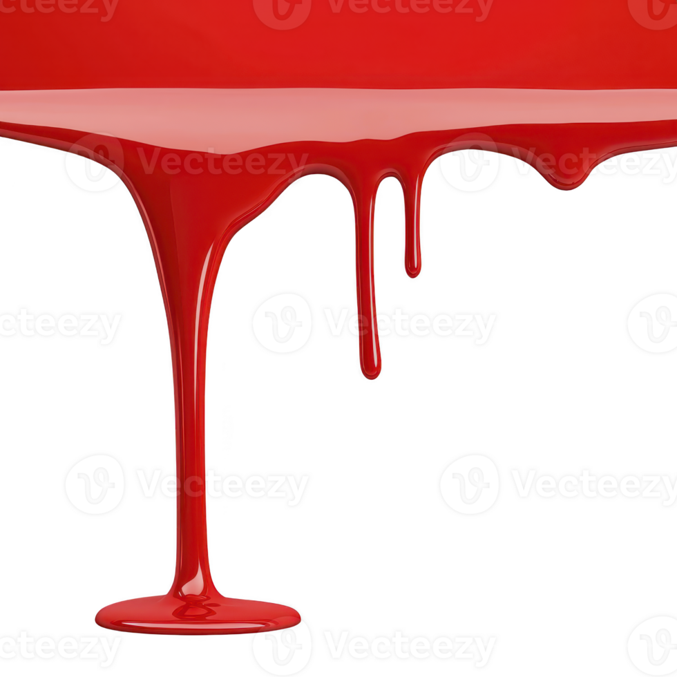 A vibrant red liquid paint drips down smoothly, creating glossy and artistic effect. rich color and fluid motion evoke creativity and dynamic energy png