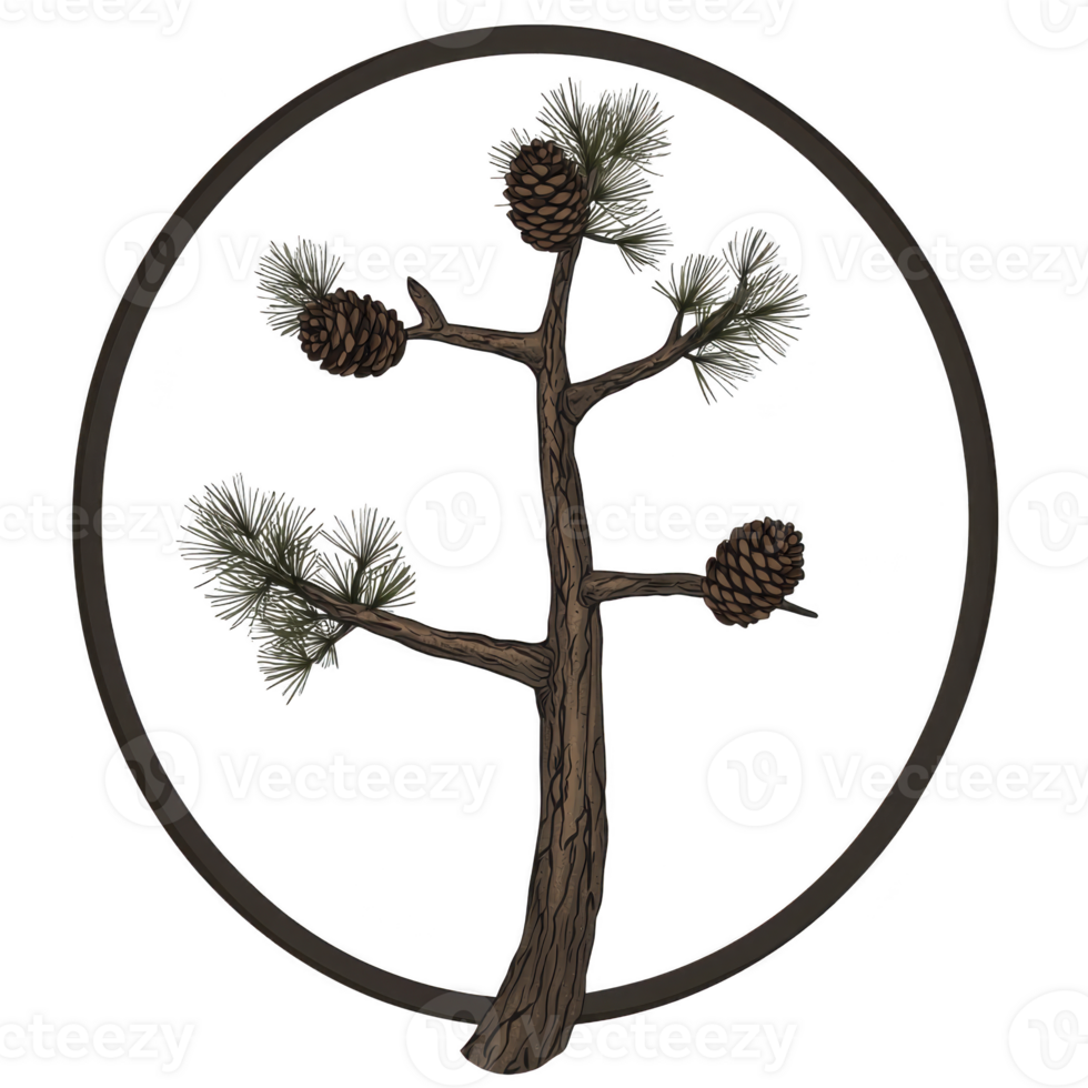 A stylized illustration of pine tree with cones inside circular frame, showcasing nature simplicity and elegance png