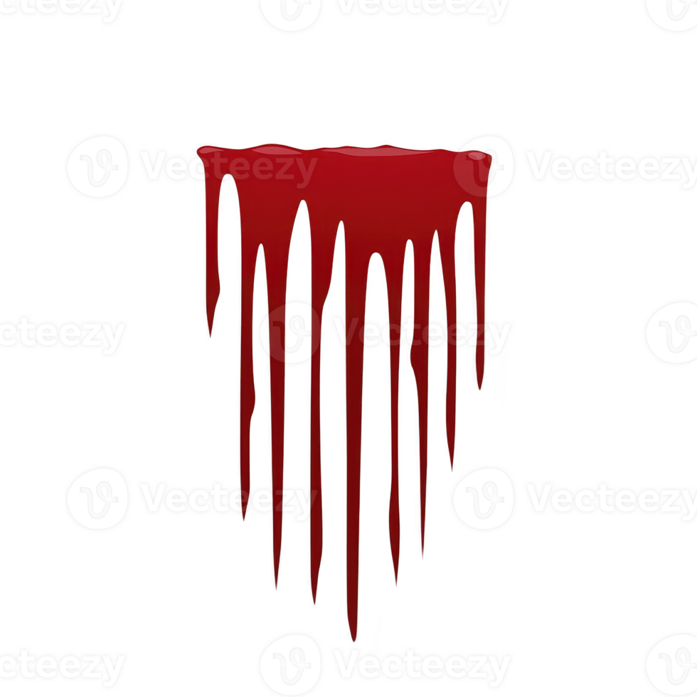 A red liquid drips down in dramatic, eerie fashion, resembling blood against transparency background. image evokes sense of mystery and suspense, suitable for horror themes png