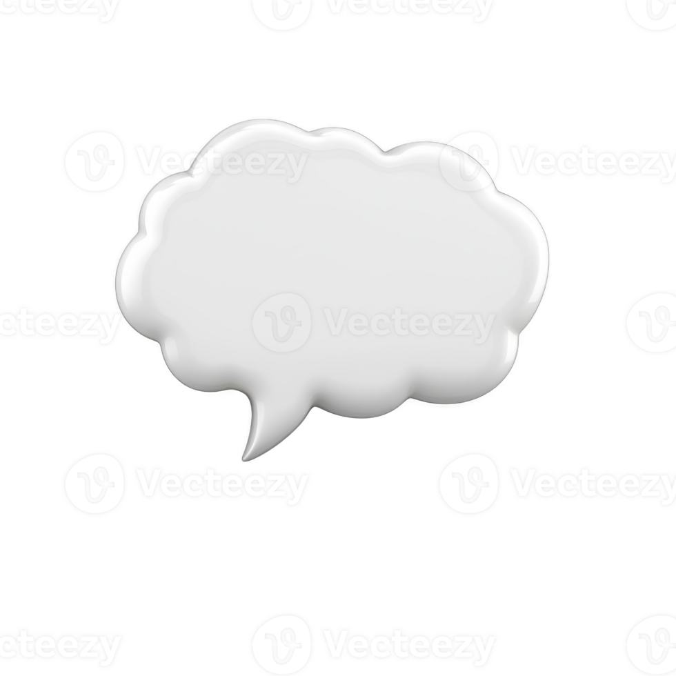 A white, glossy speech bubble with cloud like shape on transparent background, ideal for adding text or messages in digital designs png