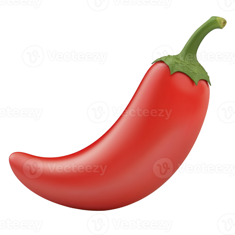 A vibrant red chili pepper with green stem, isolated on transparency background, showcasing its smooth texture and curved shape. Perfect for culinary and spicy food themes png