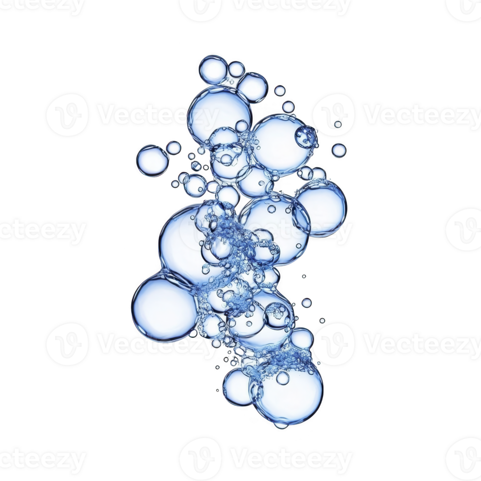 A cluster of translucent blue bubbles floating against transparency background, creating sense of lightness and fluidity. bubbles vary in size, overlapping and reflecting light png