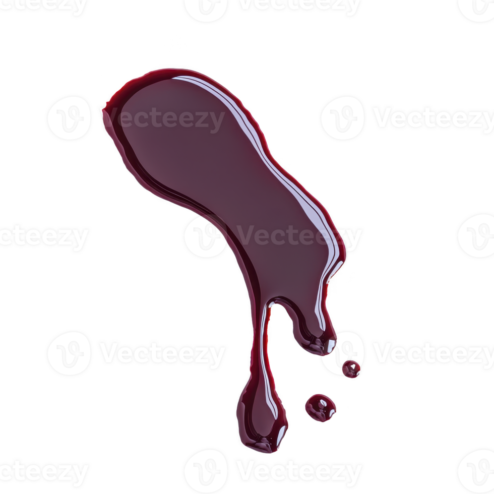 A splash of red liquid with glossy texture, resembling wine spill, isolated on transparency background. liquid appears to be in motion, creating dynamic and fluid shape png
