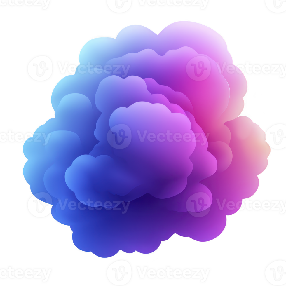A vibrant, abstract cloud of colorful gradients blending seamlessly from blue to pink, creating dreamy and ethereal effect. soft, fluffy shapes evoke sense of calm and creativity png