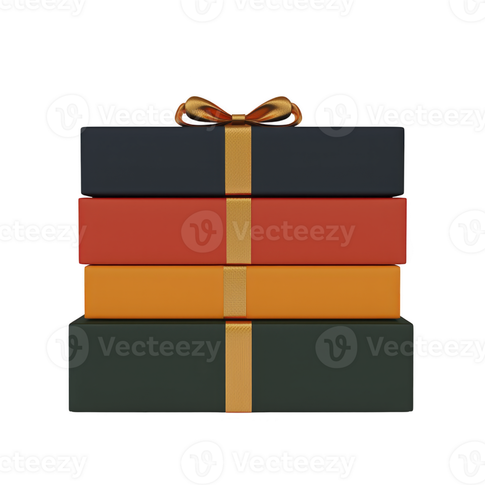 A Stacked gift boxes with colorful wrapping and golden ribbon bow, perfect for festive celebrations and special occasions png