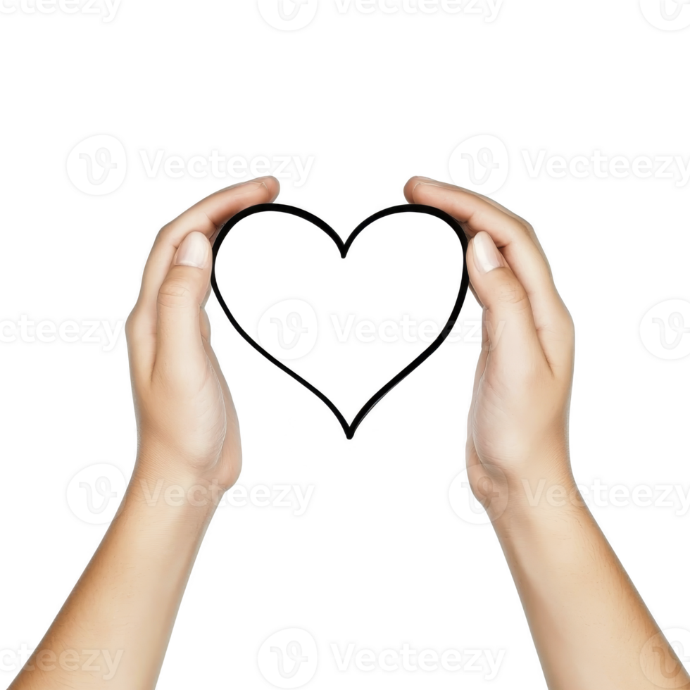 A Two hands gently form heart shape, symbolizing love and connection. image conveys sense of warmth and unity, with focus on expressive gesture of hands png