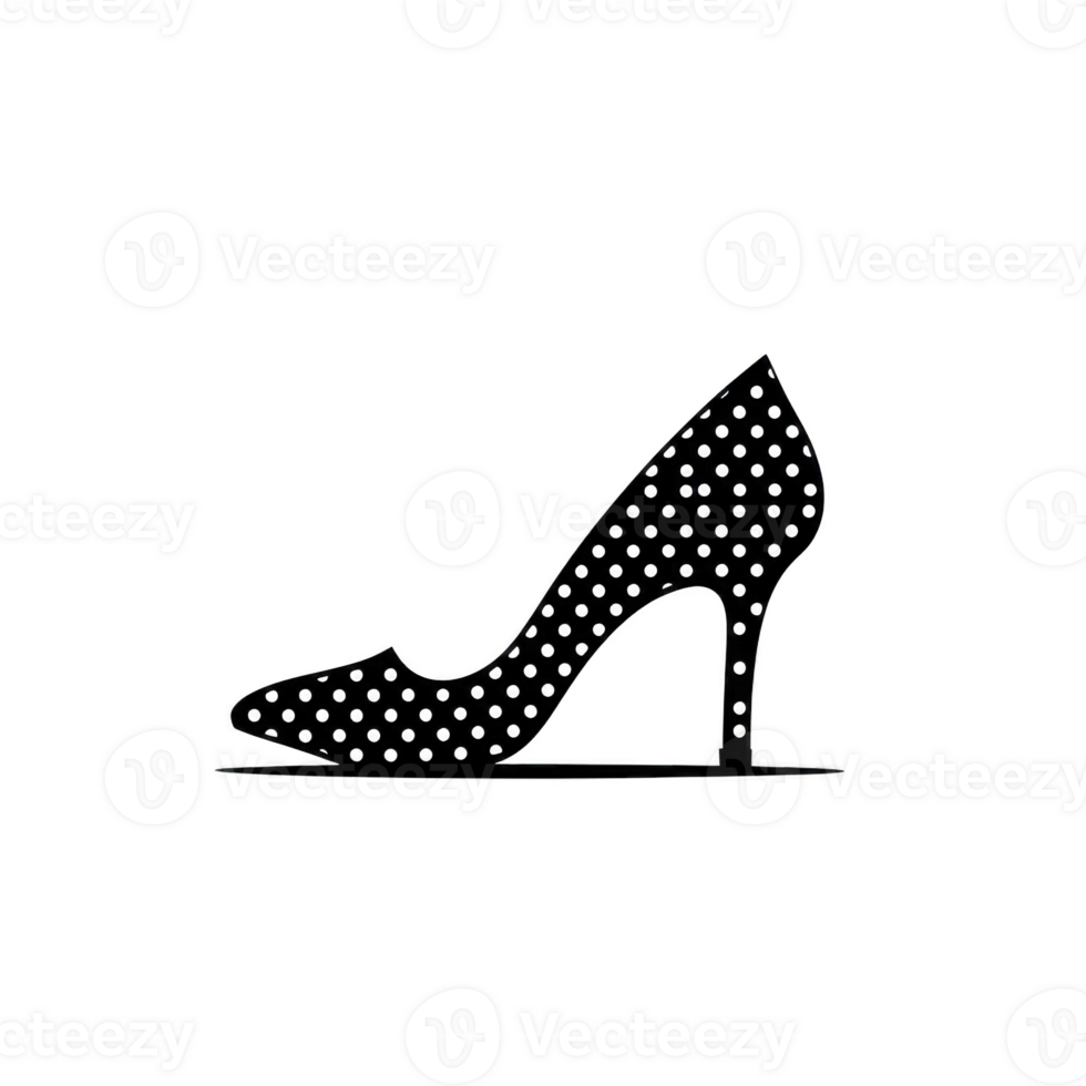 A stylish black high heel shoe with dotted pattern, perfect for elegant occasions and fashion forward outfits. shoe features sleek design with pointed toe and slender heel, adding touch of png