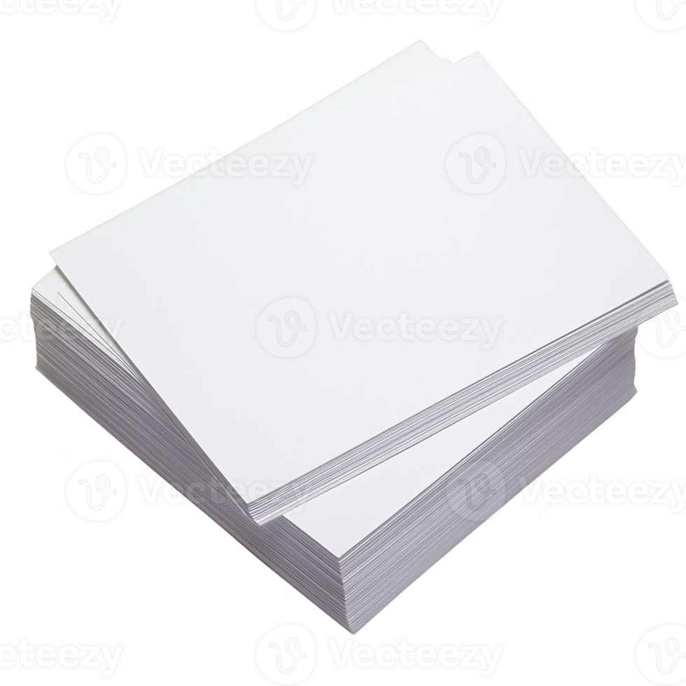 A stack of blank white paper sheets is neatly arranged, ready for printing or writing. clean and crisp appearance of paper highlights its versatility for various office or creative uses png
