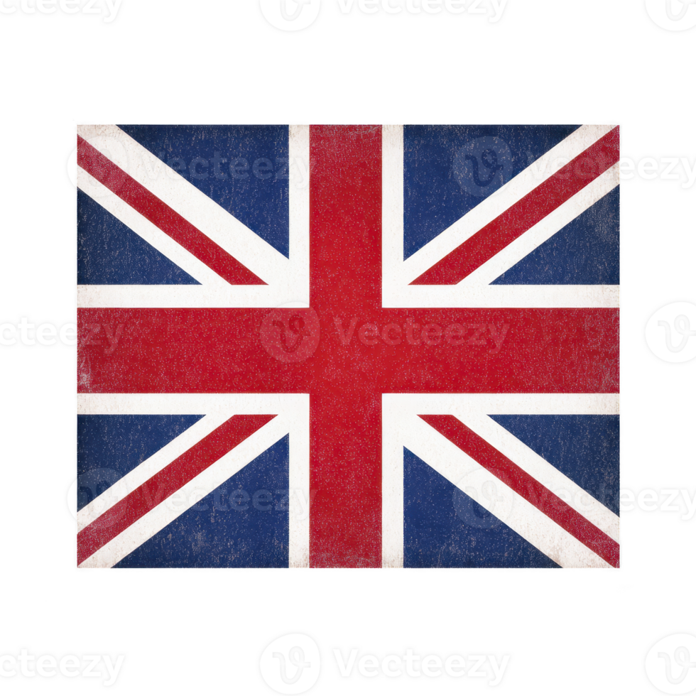 An image shows vintage style Union Jack flag with textured appearance, symbolizing United Kingdom png