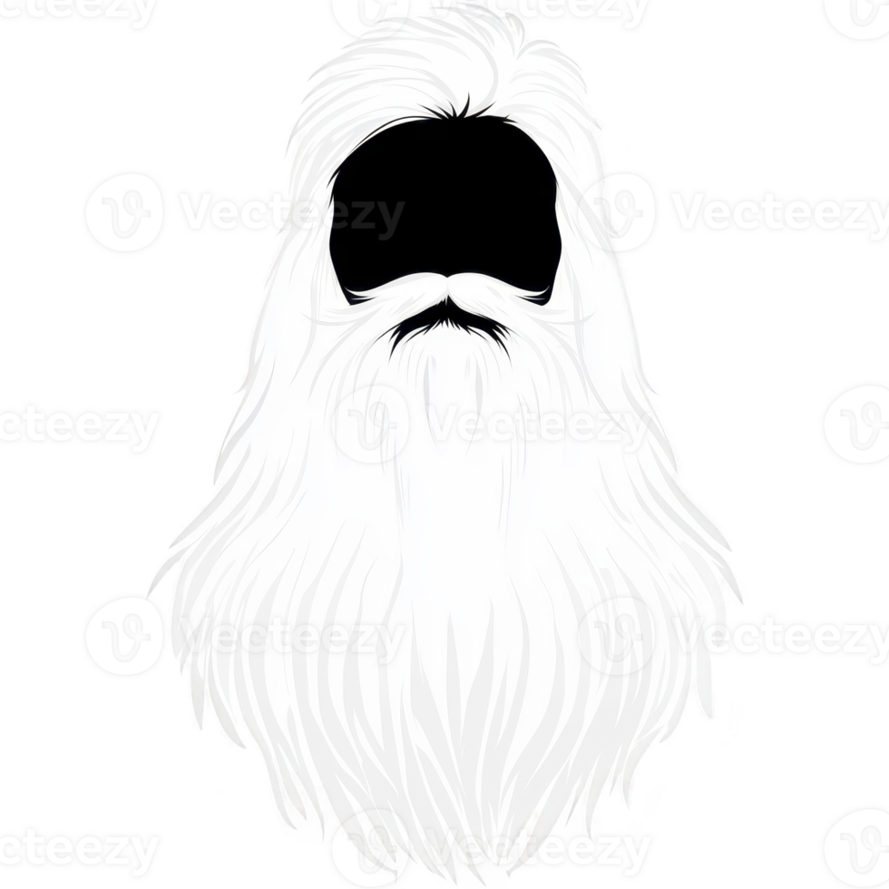A detailed illustration of long, flowing white beard and mustache, often associated with wise or mythical character, set against plain background. hair is styled voluminous and wavy manner png