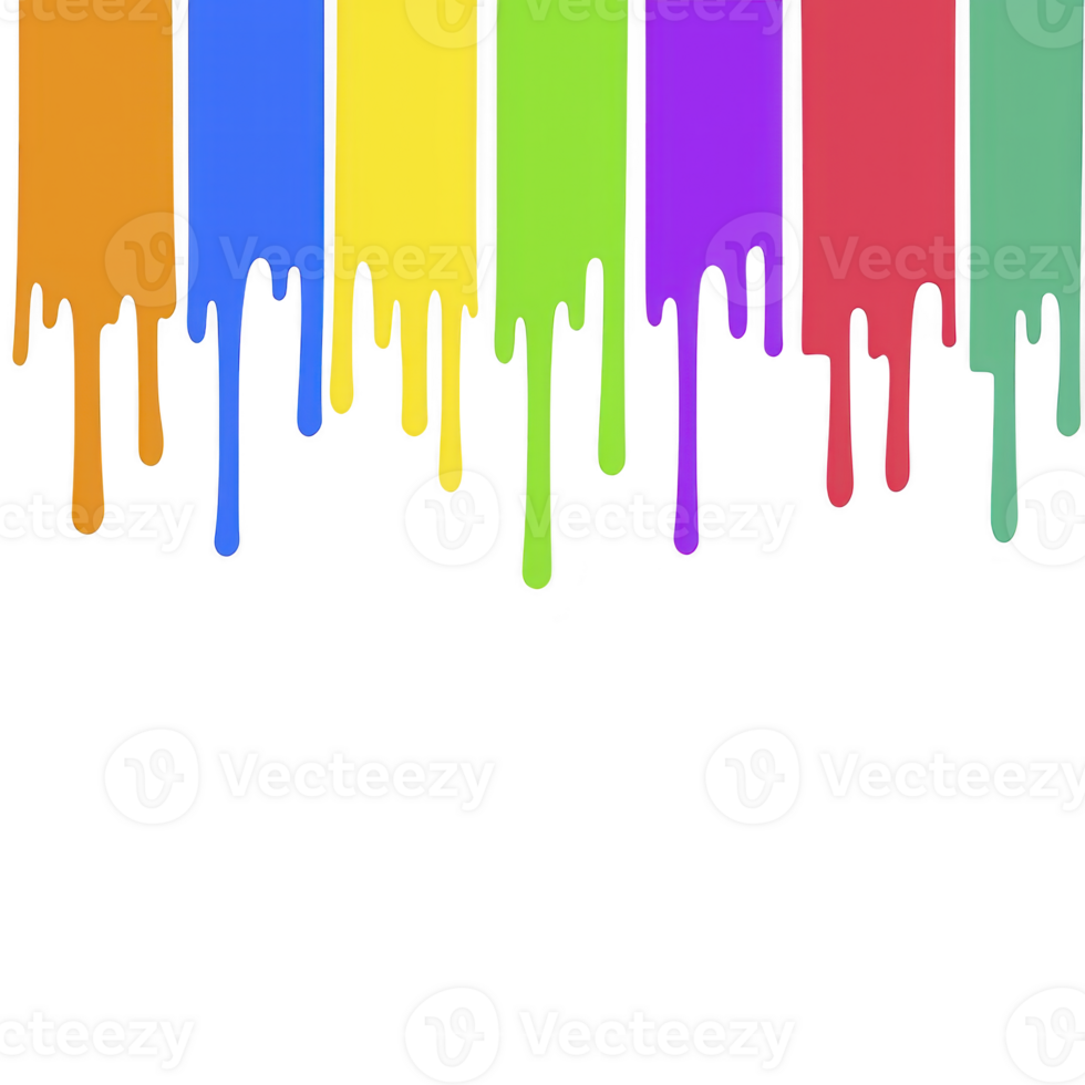 A Colorful paint drips in rainbow hues create vibrant and artistic display. vivid colors cascade down, blending creativity and expression in striking visual png