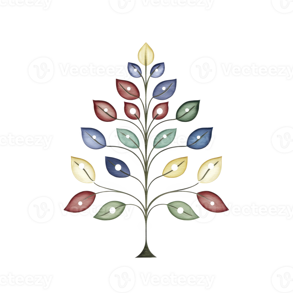A decorative metal wall art piece features tree with colorful leaves in red, blue, yellow, and green, each adorned with small clock faces, creating unique and artistic timepiece png