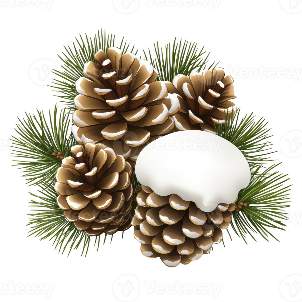 A Pine cones with snow and green needles create festive winter arrangement png