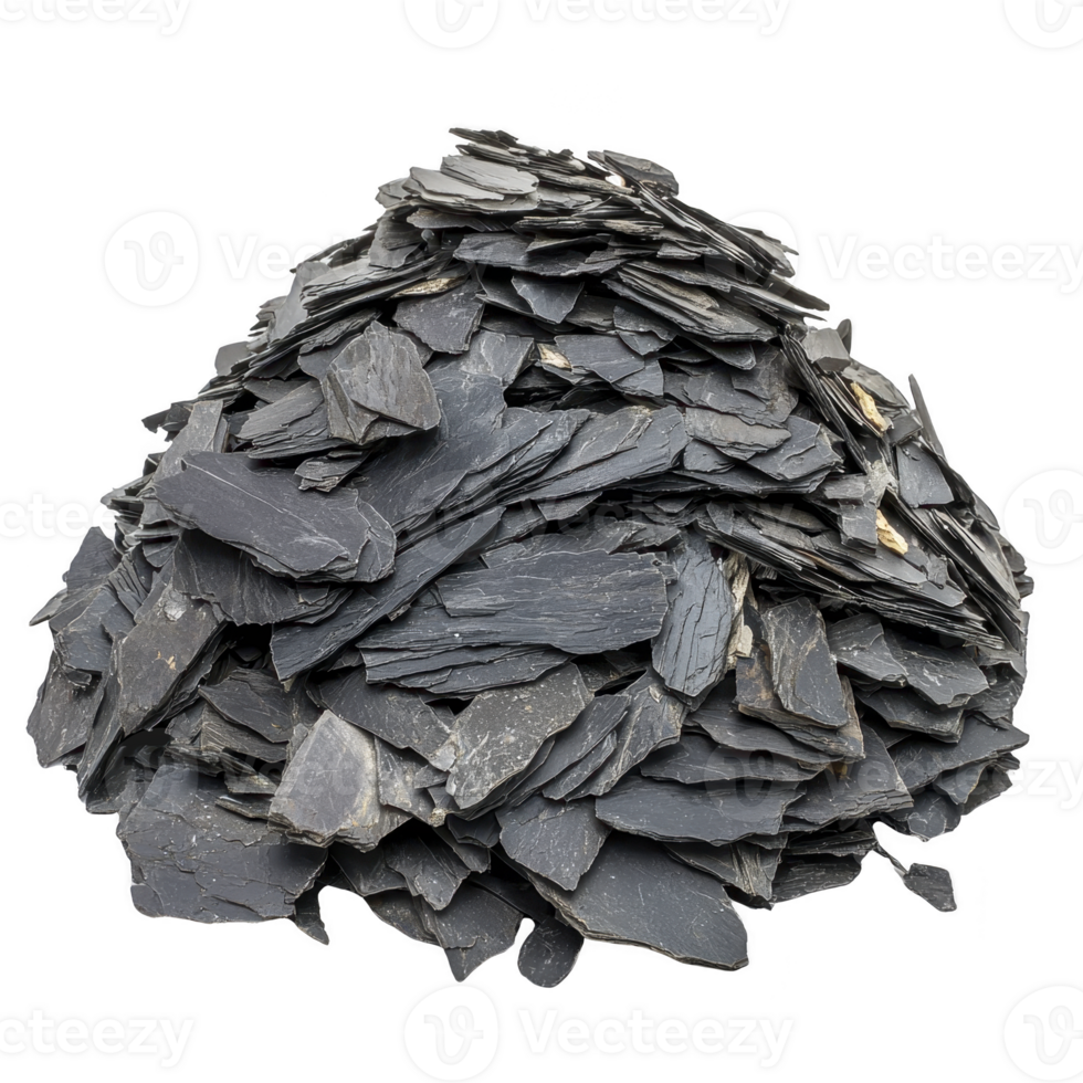 A pile of dark slate stones stacked in heap, showcasing their rough texture and layered formation. stones are irregularly shaped, highlighting their natural appearance png