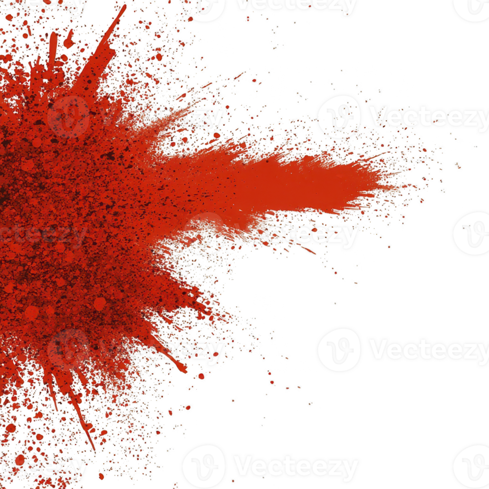 A vibrant red paint splatter with dynamic, chaotic patterns on transparent background, evoking creativity and energy png