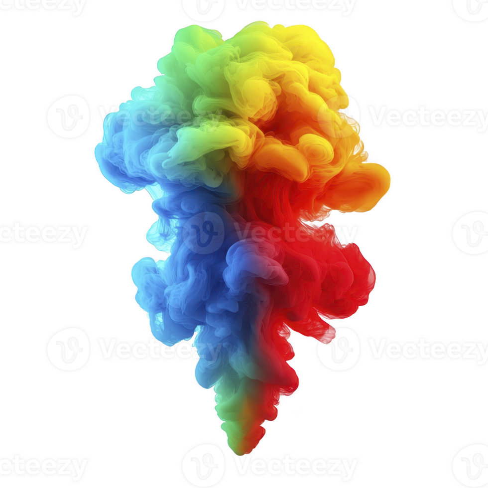 A vibrant cloud of colorful smoke swirls in shades of red, blue, yellow, and green, creating dynamic and artistic visual effect png