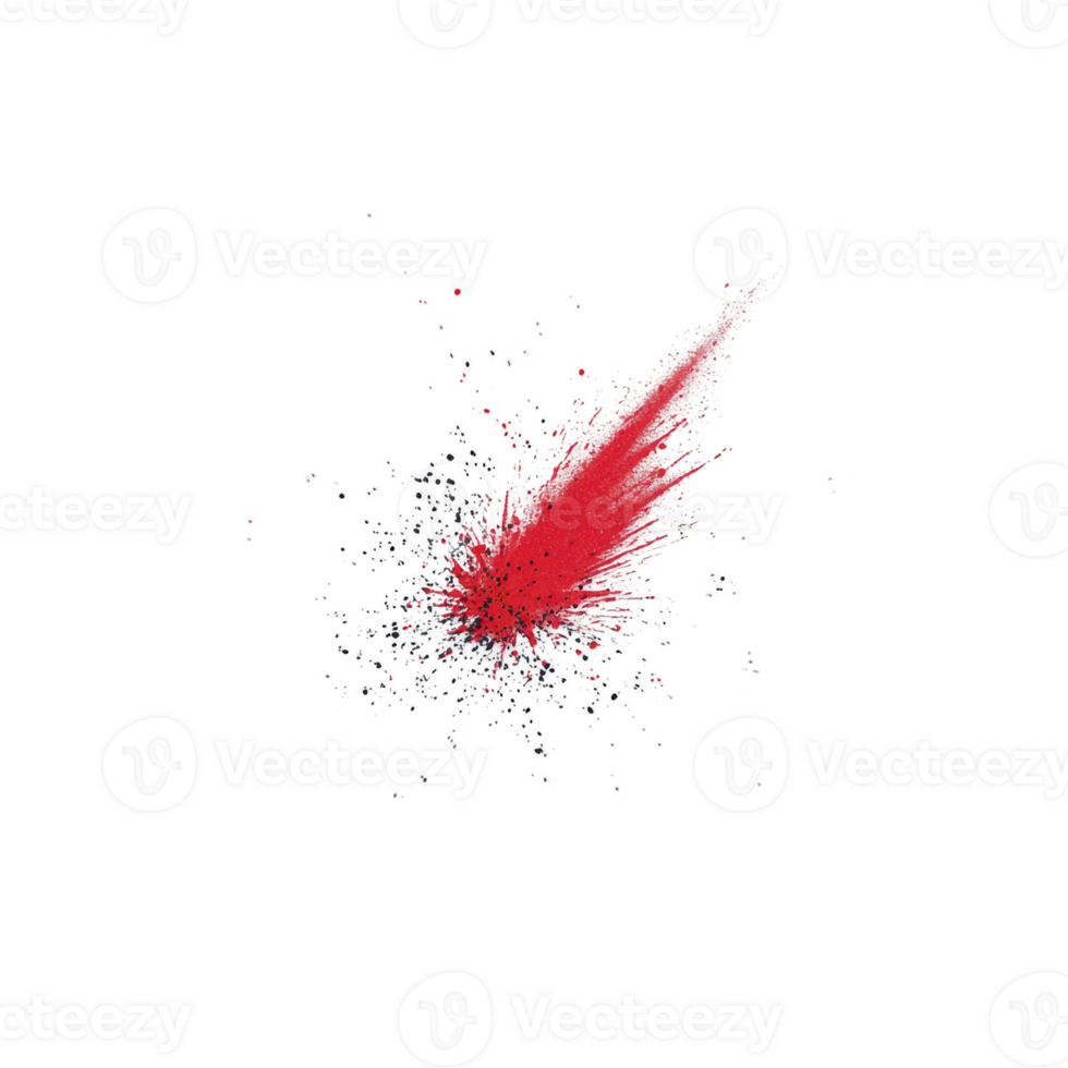 A dynamic red paint splash with scattered droplets on transparency background creates striking visual effect. vibrant color and motion suggest energy and creativity png