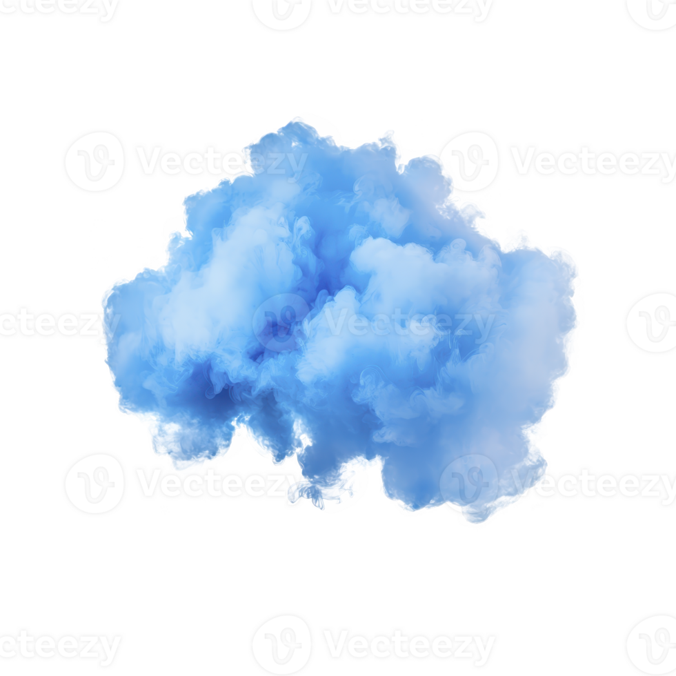 A vibrant blue cloud of smoke swirls against transparent background, creating dynamic and ethereal effect. soft, billowing texture and vivid color evoke sense of mystery and creativity png