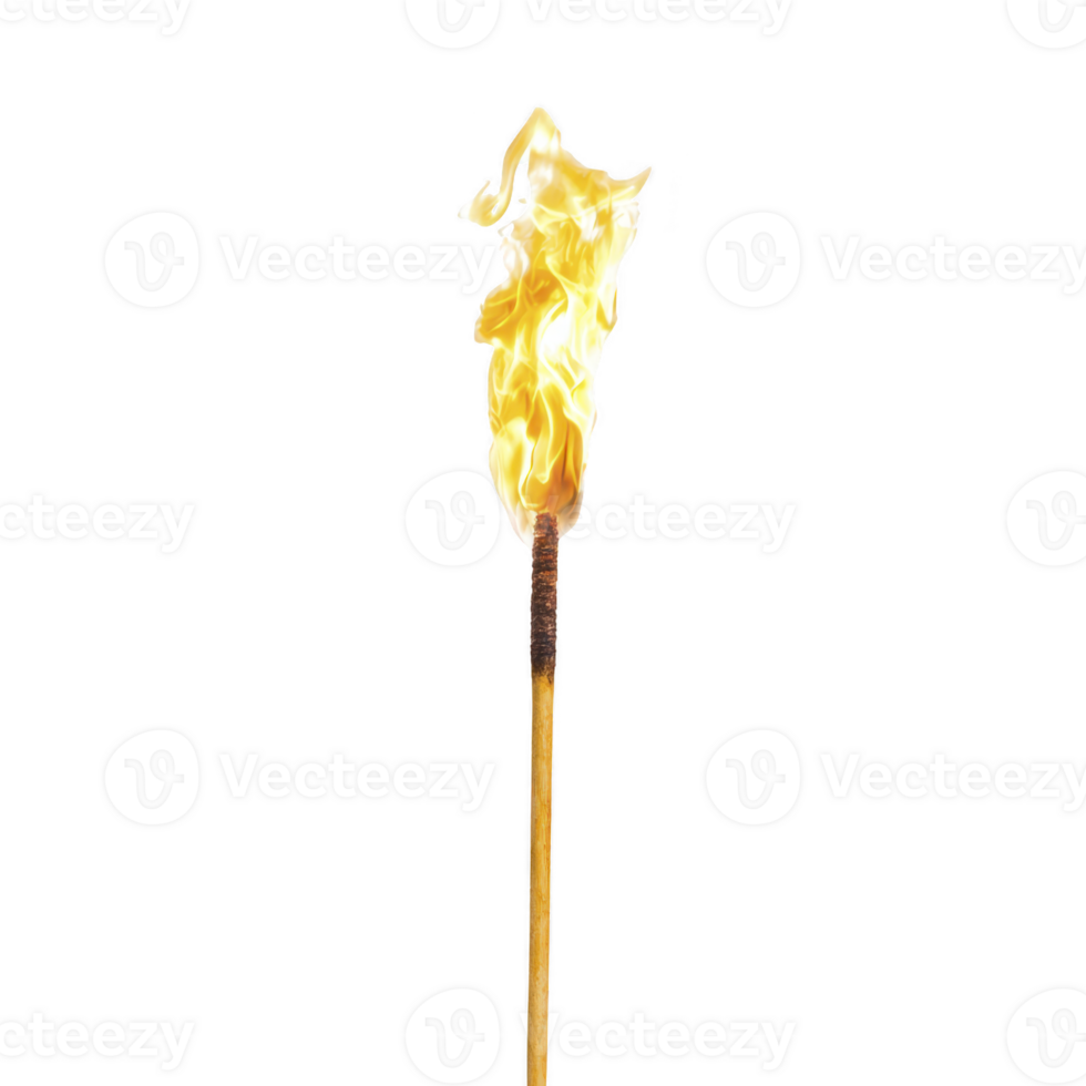A single matchstick with bright, flickering flame against plain background, symbolizing ignition and energy png