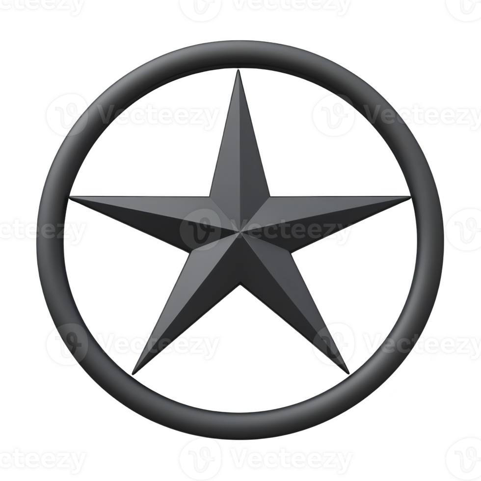 A black five pointed star is encircled by black ring, creating bold and striking emblem. design is simple yet impactful, with modern and sleek appearance png