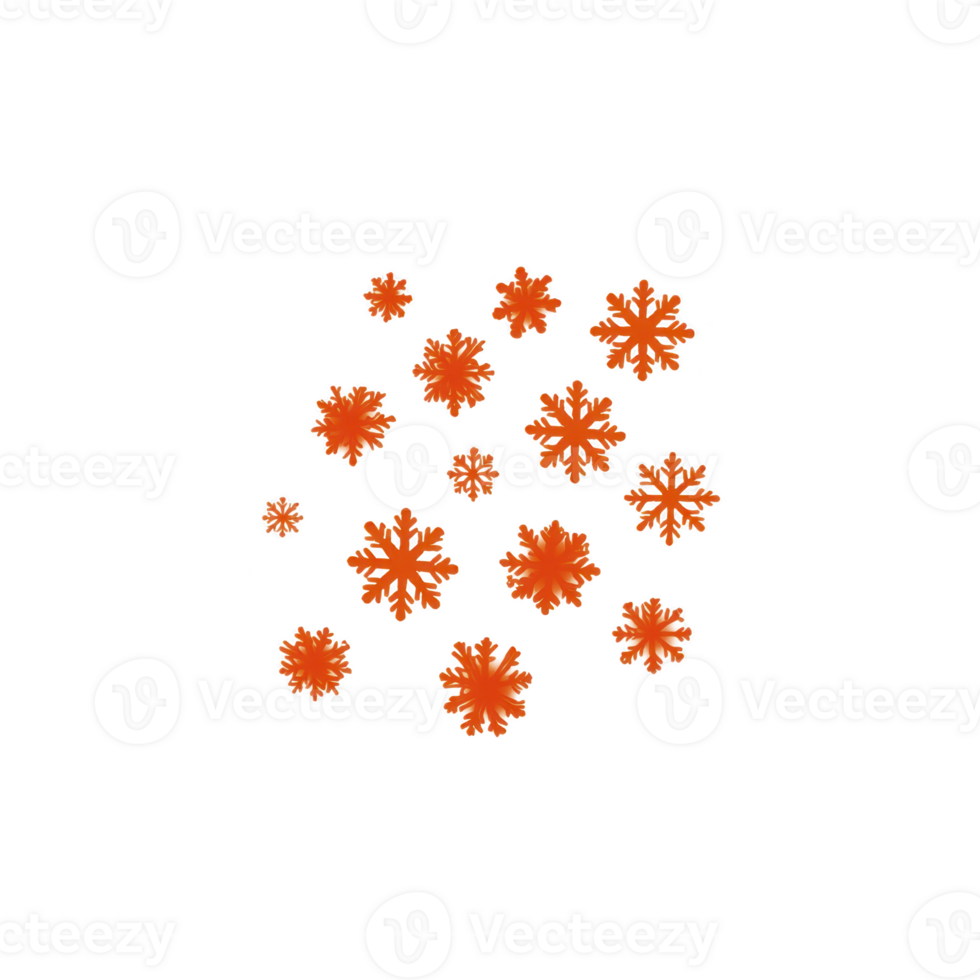 An Orange snowflake shaped pasta pieces are scattered against transparency background, creating playful and vibrant pattern. unique shapes and bright color add whimsical touch to composition png