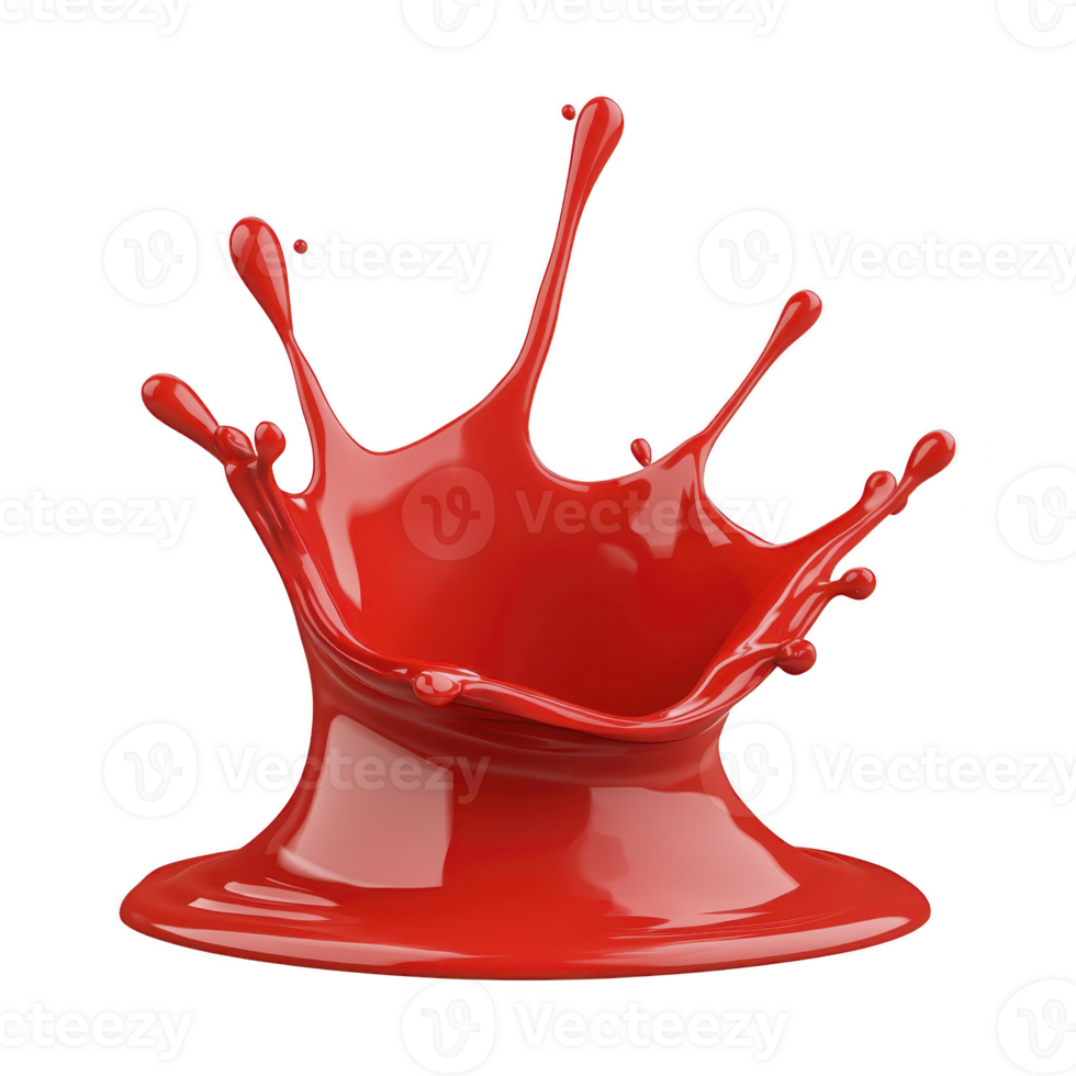 A vibrant splash of red paint captured mid air, creating artistic and dynamic shape. glossy texture and fluid motion convey energy and creativity, making it visually striking png