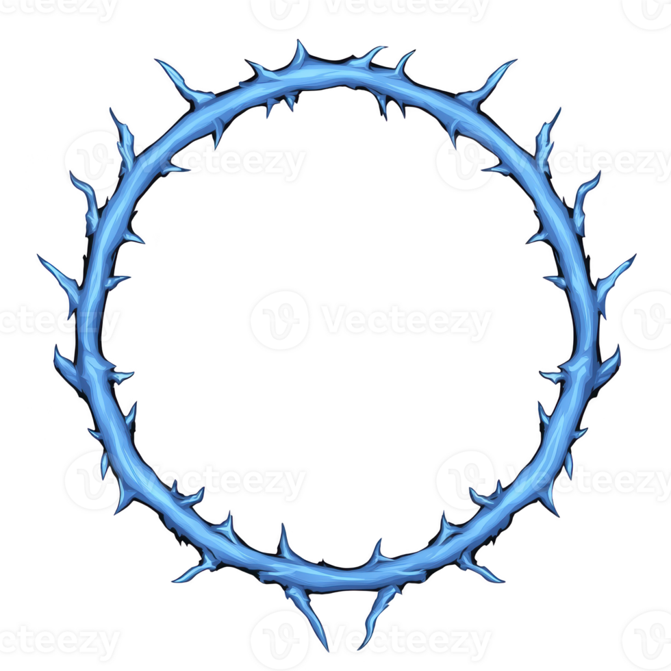 A glowing blue circular frame with thorn like spikes creates mystical and ethereal appearance, perfect for fantasy themed designs or digital art projects png