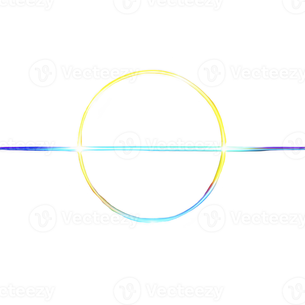 A glowing circle with horizontal line through its center transparency background creates futuristic and minimalist design. vibrant colors of circle contrast sharply with dark backdrop, evoking sense png