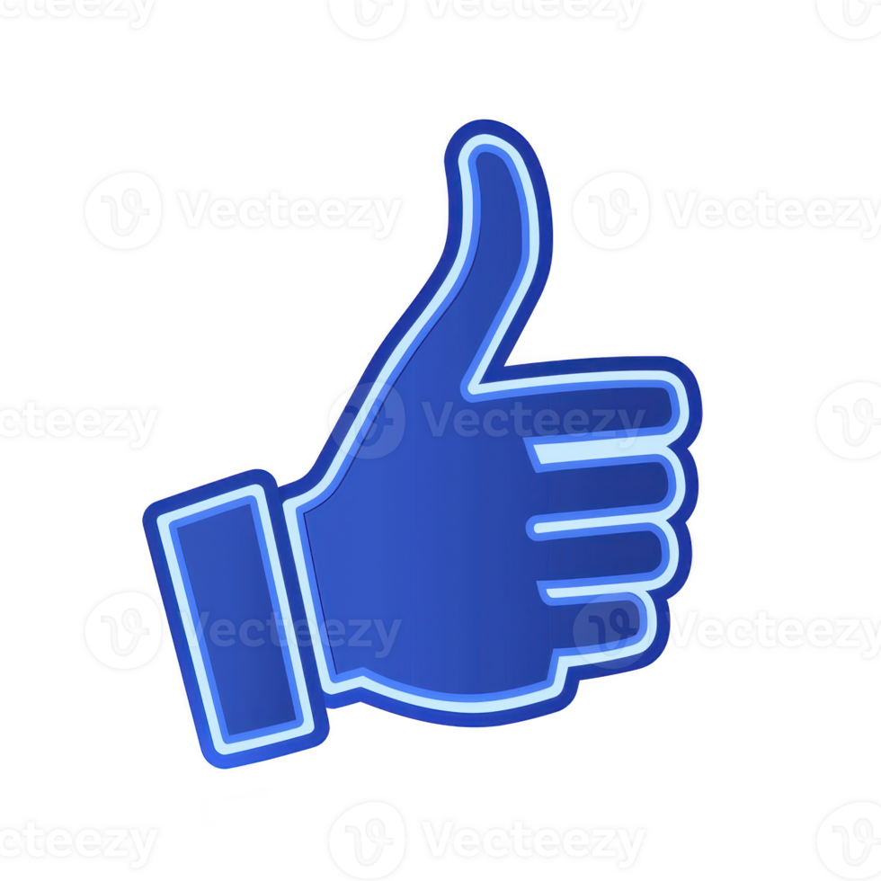 A blue thumbs up icon with glowing outline symbolizes approval or agreement. design is simple and modern, often used in digital communication to express positive reaction.blue thumbs up icon png