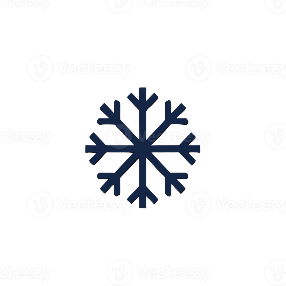 A dark blue snowflake icon on transparent background, symbolizing winter and cold weather. symmetrical design features six branches with intricate details, often used in seasonal decorations png