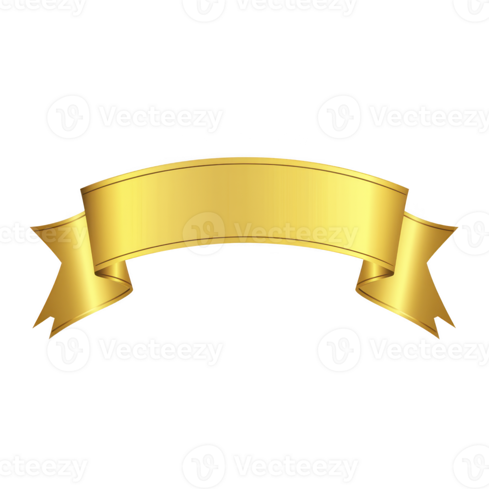 A shiny golden ribbon banner with smooth, elegant design, perfect for adding touch of luxury to any project or celebration. ribbon features classic curved shape with pointed ends, ideal for png